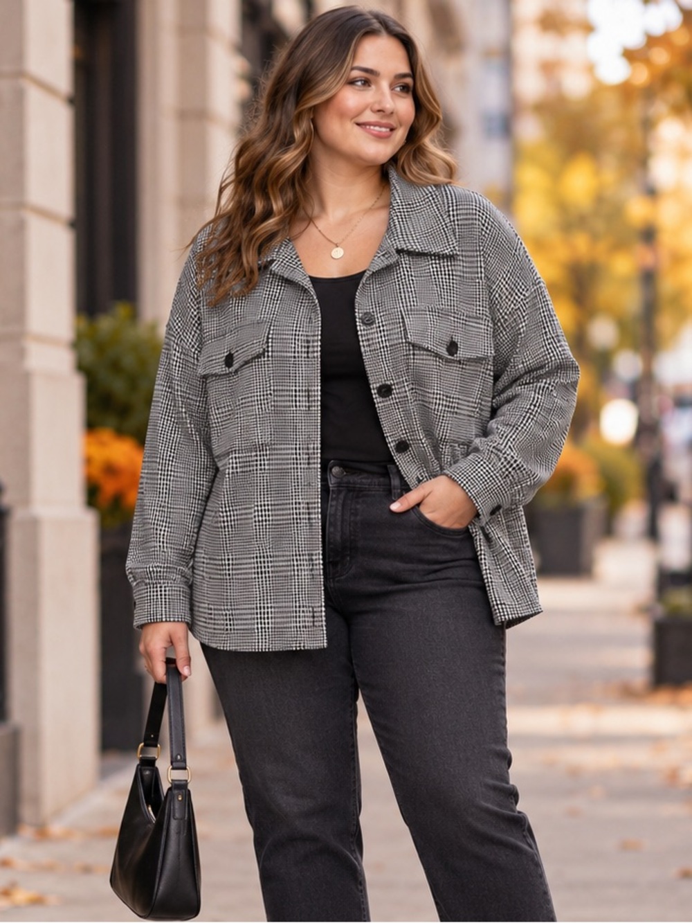 Guilty Black White Glen Plaid Knit Shacket Overshirt Women’s XL